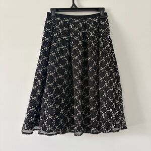 ERDEM Halyn Black Silver Embroidered Floral Silk Organza Midi Flowy Boho Skirt 6